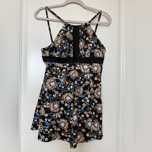 Floral Black and Blue Women's One Piece Swim Dress